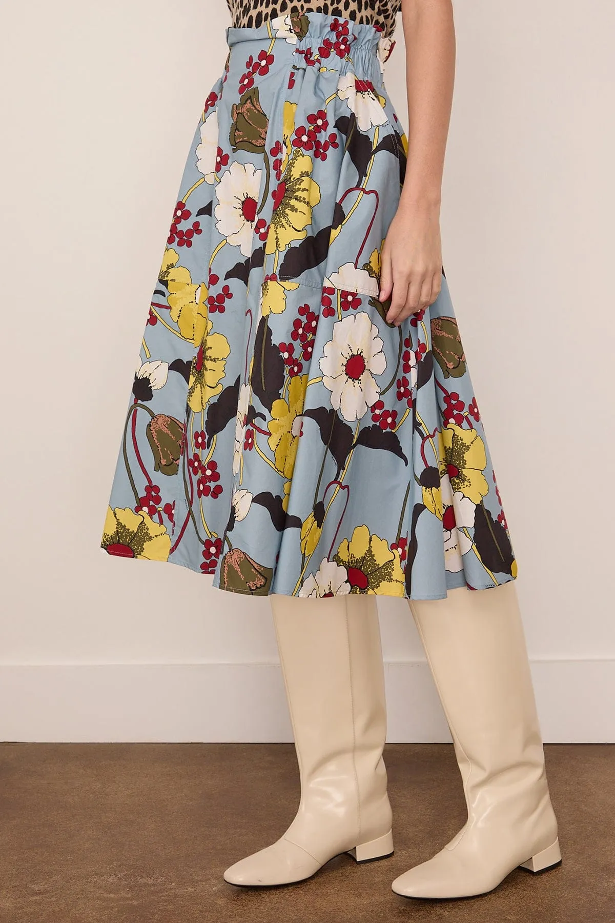 Gathered Waist Midi Skirt in Sky sold by Hampden Clothing product image thumbnail 3