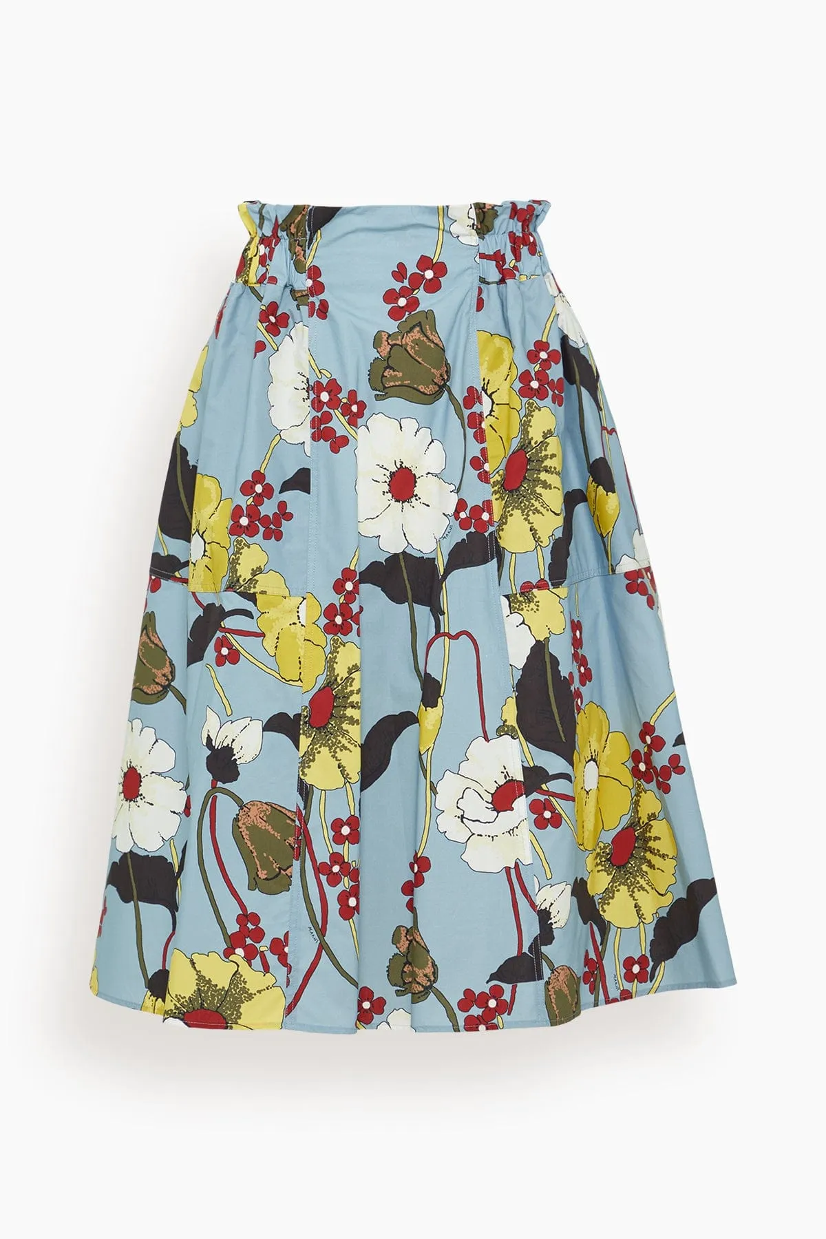 Gathered Waist Midi Skirt in Sky sold by Hampden Clothing