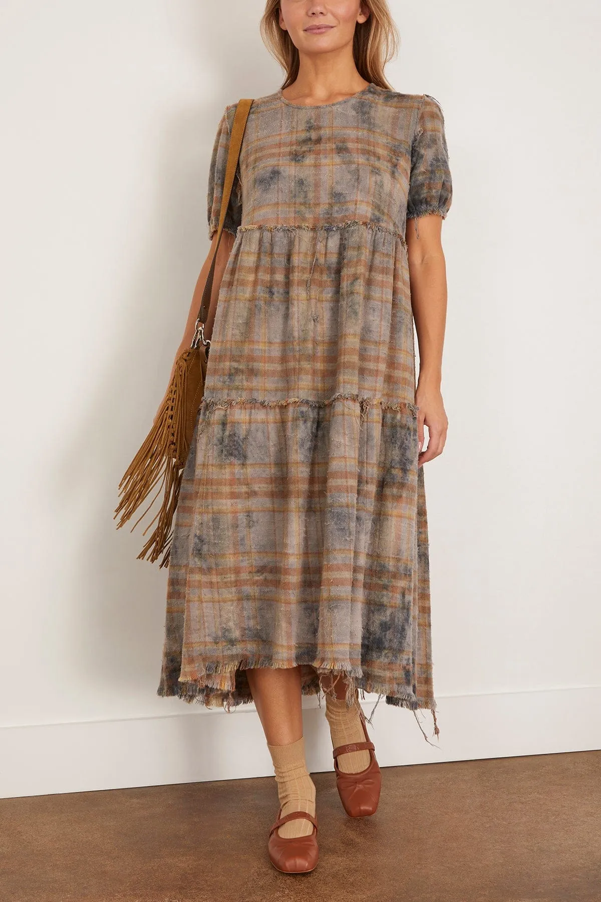 Shredded Relaxed Midi Dress in Overdyed Light Blue Plaid sold by Hampden Clothing product image thumbnail 2