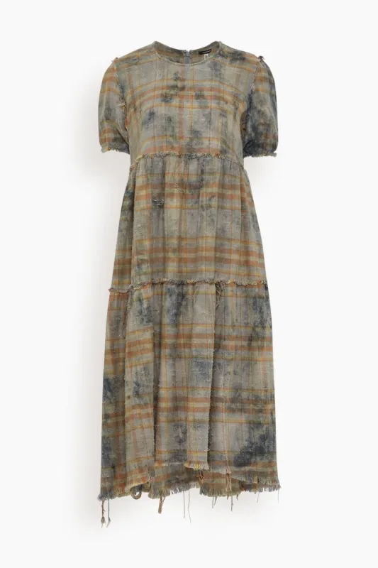 Shredded Relaxed Midi Dress in Overdyed Light Blue Plaid sold by Hampden Clothing
