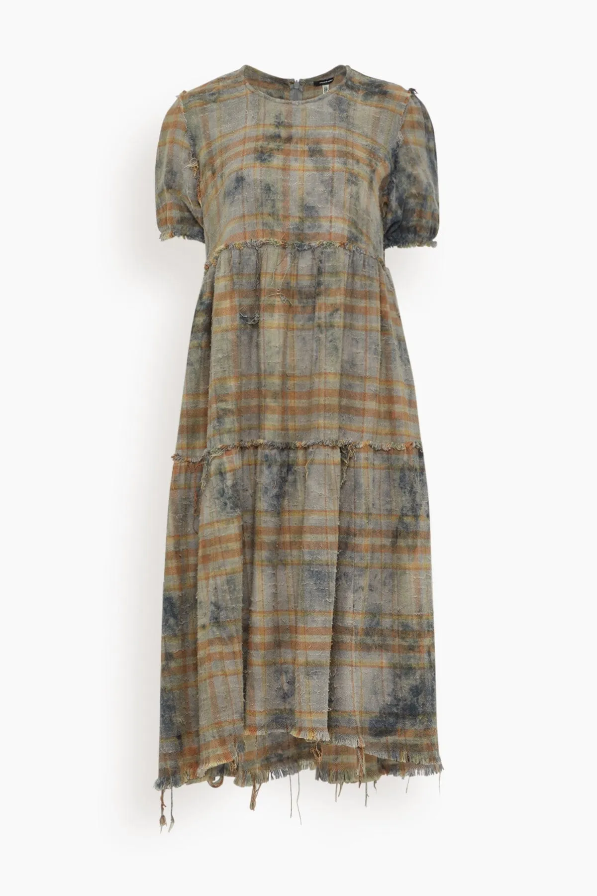 Shredded Relaxed Midi Dress in Overdyed Light Blue Plaid sold by Hampden Clothing