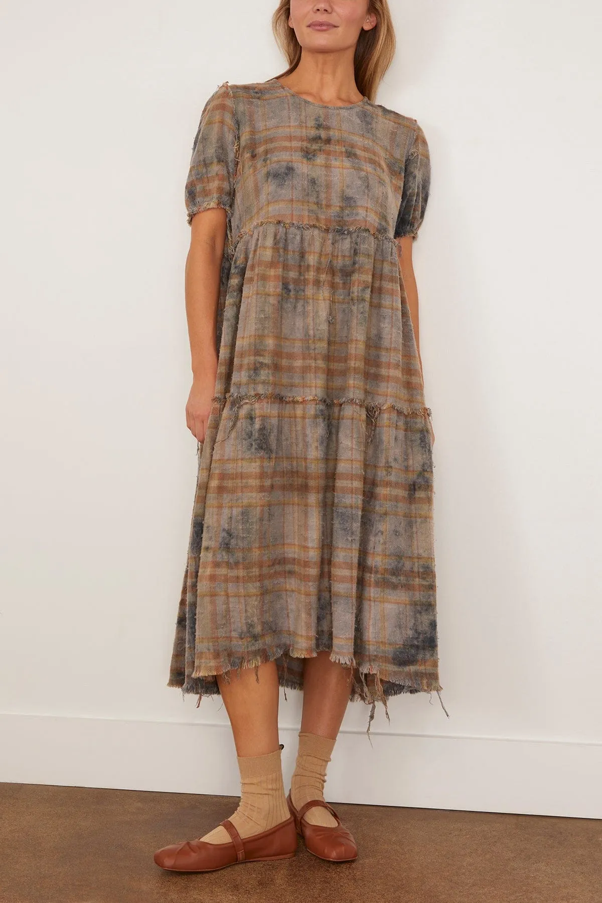 Shredded Relaxed Midi Dress in Overdyed Light Blue Plaid sold by Hampden Clothing product image thumbnail 3