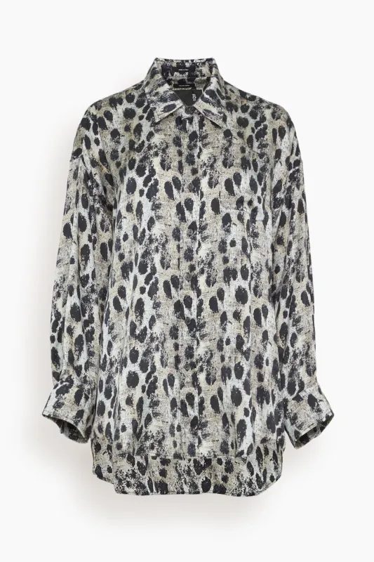 Drop Neck Shirt in Black Silver Leopard sold by Hampden Clothing