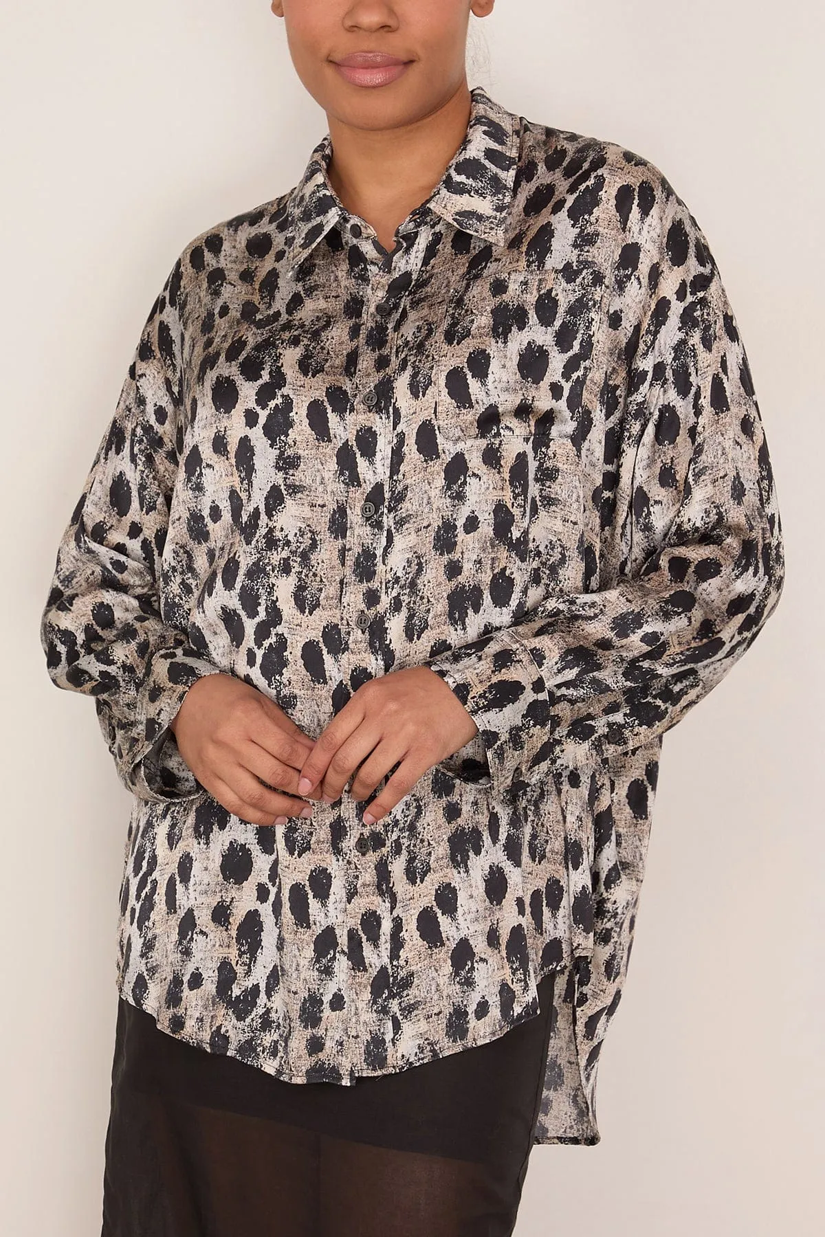 Drop Neck Shirt in Black Silver Leopard sold by Hampden Clothing product image thumbnail 3