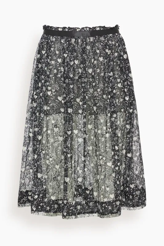 Lace Midi Skirt in Mini Hearts on Black made by R13
