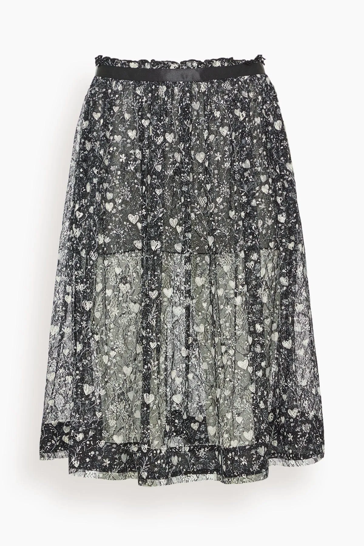 Lace Midi Skirt in Mini Hearts on Black sold by Hampden Clothing