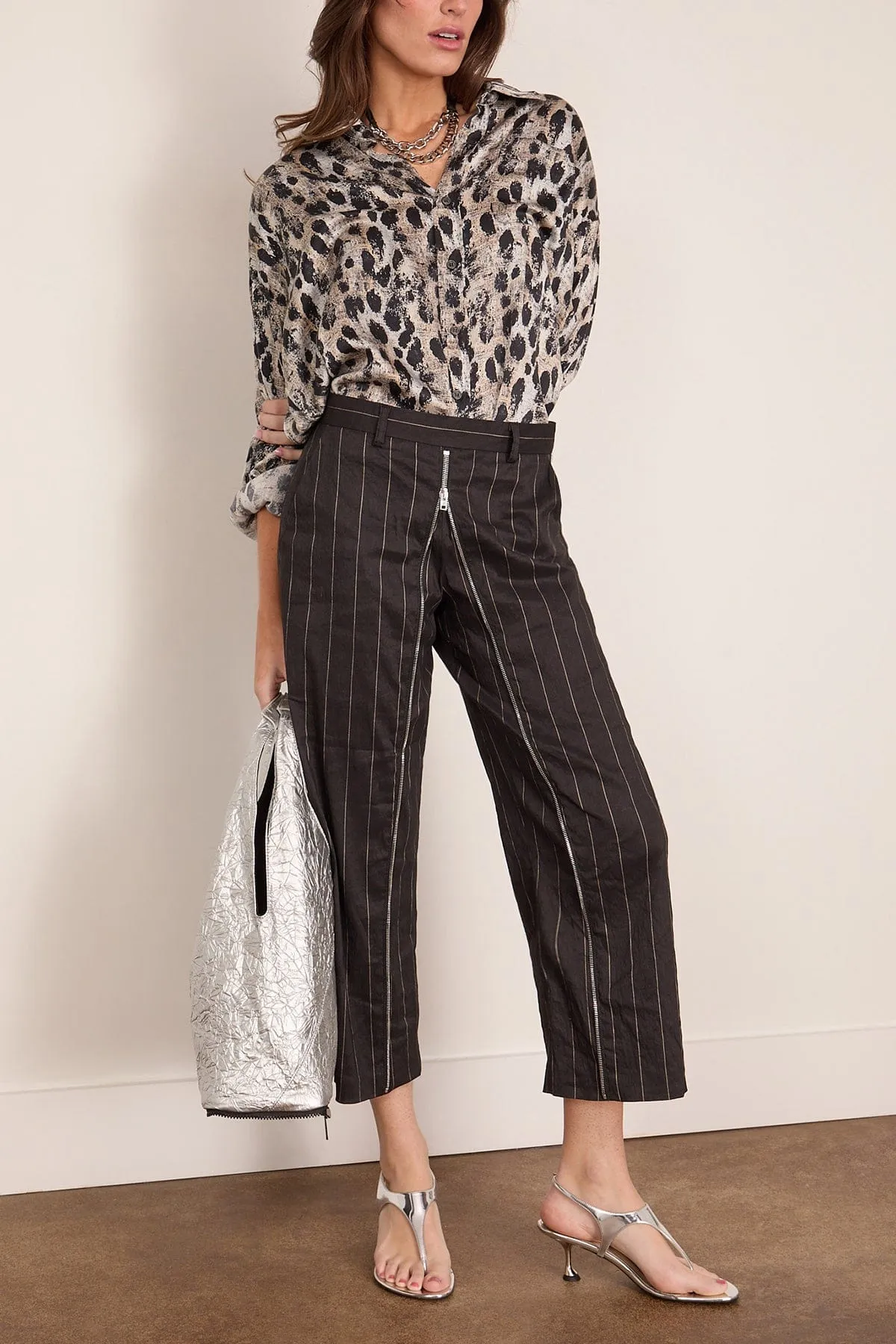 Front Zip Trouser in Black Silver Wide sold by Hampden Clothing product image thumbnail 2