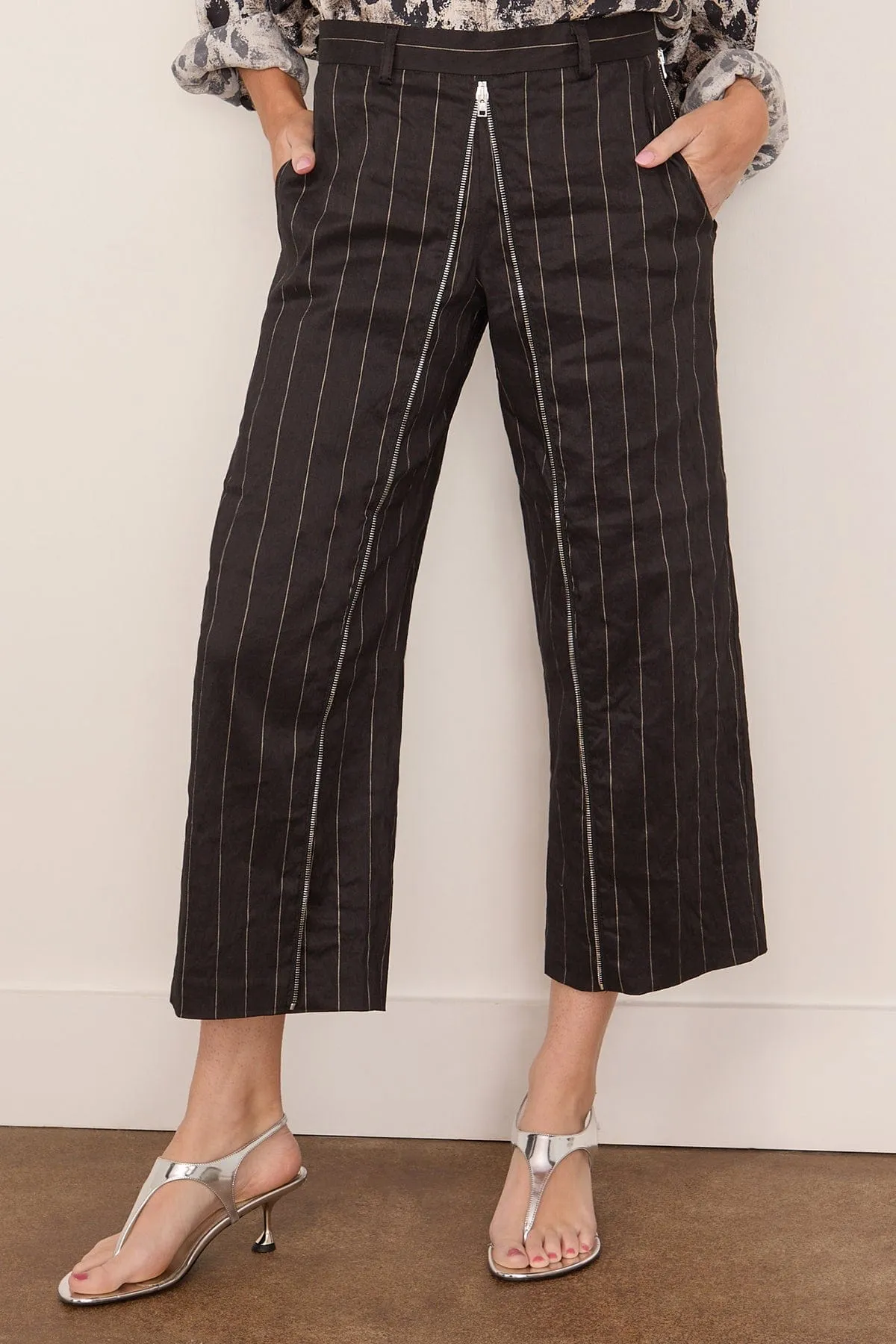 Front Zip Trouser in Black Silver Wide sold by Hampden Clothing product image thumbnail 3