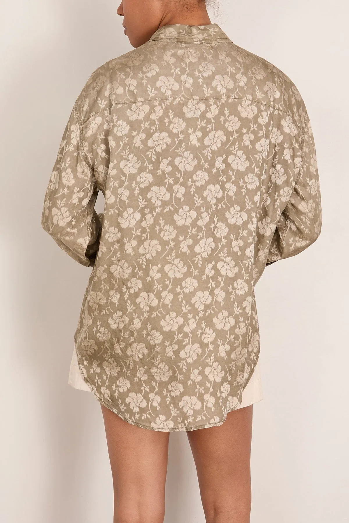 Pintuck Drop Neck Shirt in Olive Floral sold by Hampden Clothing product image thumbnail 4