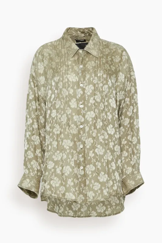 Pintuck Drop Neck Shirt in Olive Floral sold by Hampden Clothing