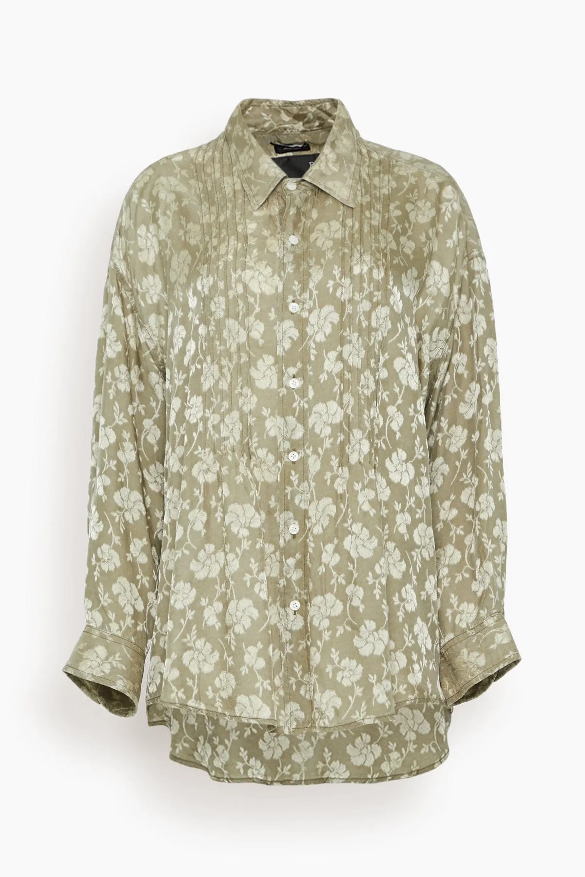 Pintuck Drop Neck Shirt in Olive Floral sold by Hampden Clothing
