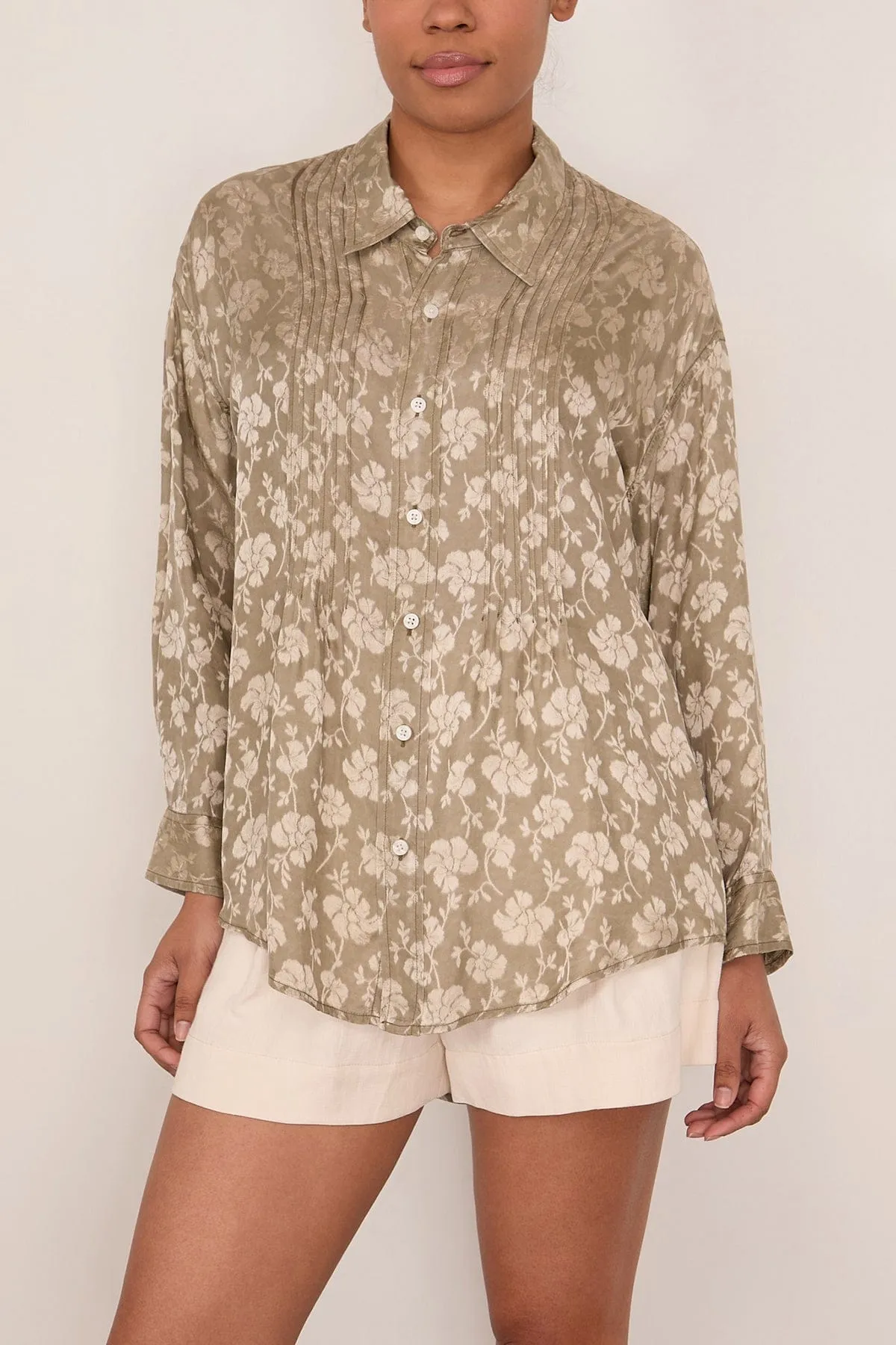 Pintuck Drop Neck Shirt in Olive Floral sold by Hampden Clothing product image thumbnail 3