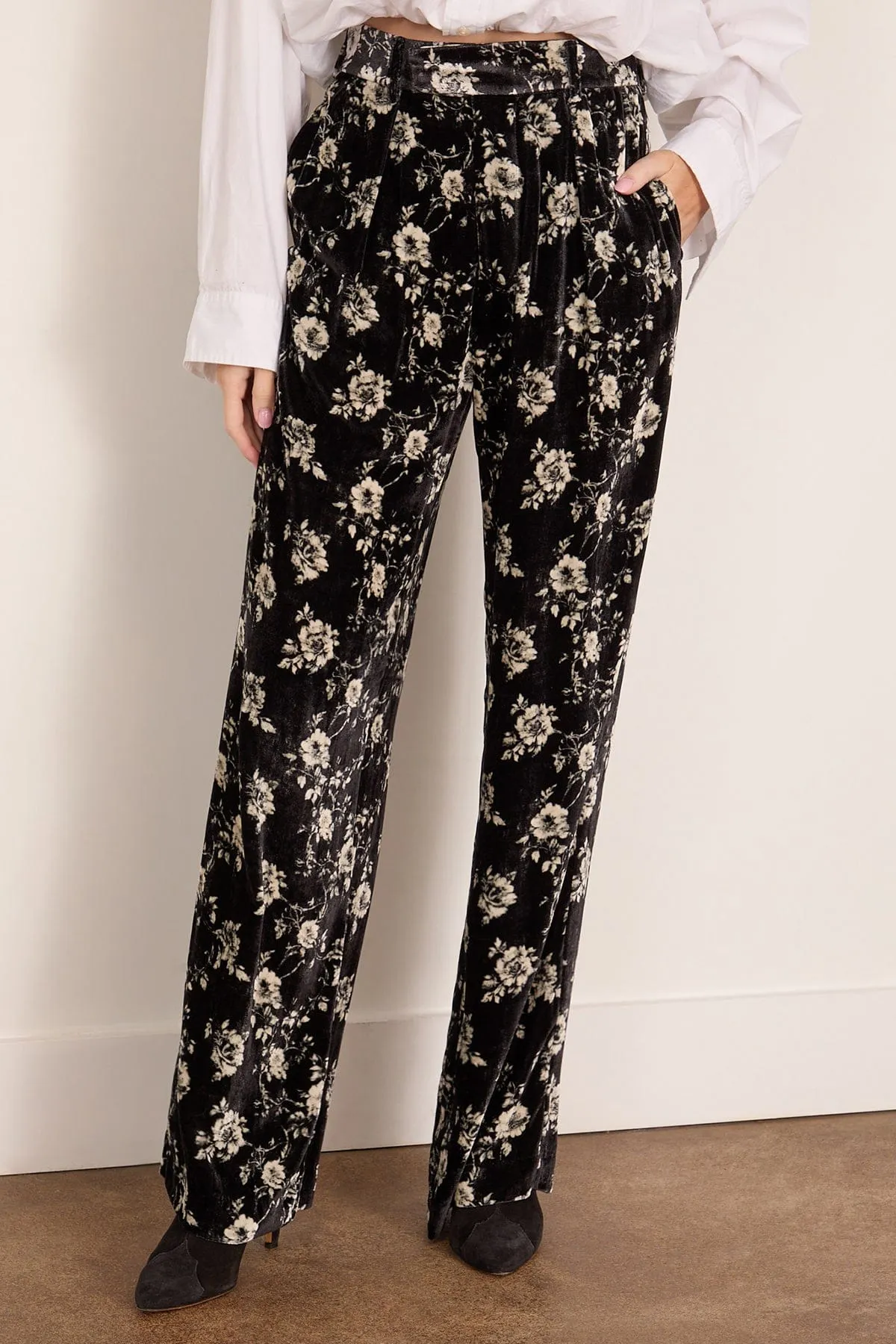 Double Pleat Trouser in Floral on Black sold by Hampden Clothing product image thumbnail 3