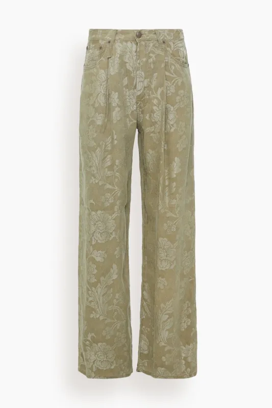 Damon Pleated Trouser in Olive Floral sold by Hampden Clothing