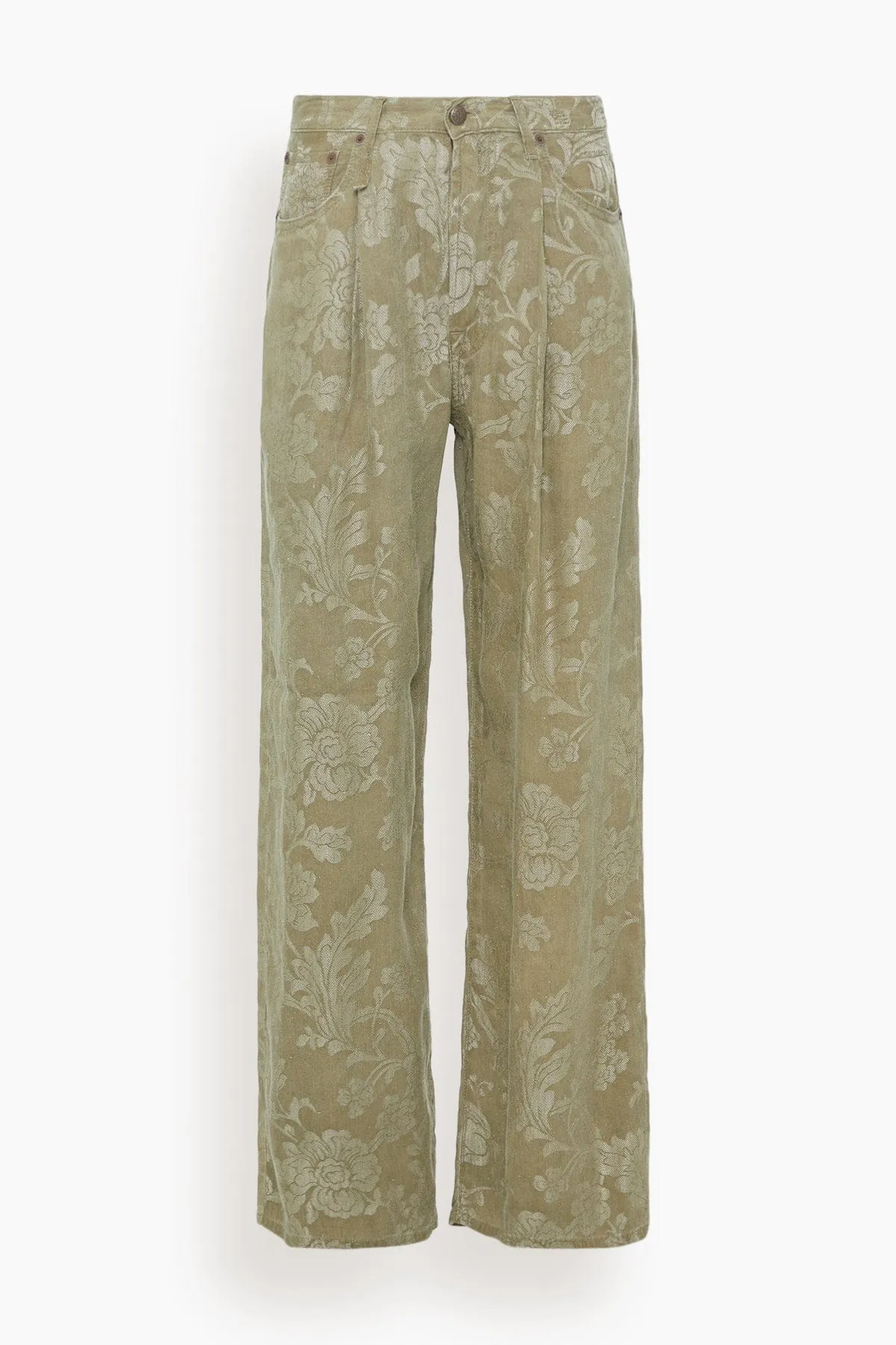 Damon Pleated Trouser in Olive Floral sold by Hampden Clothing