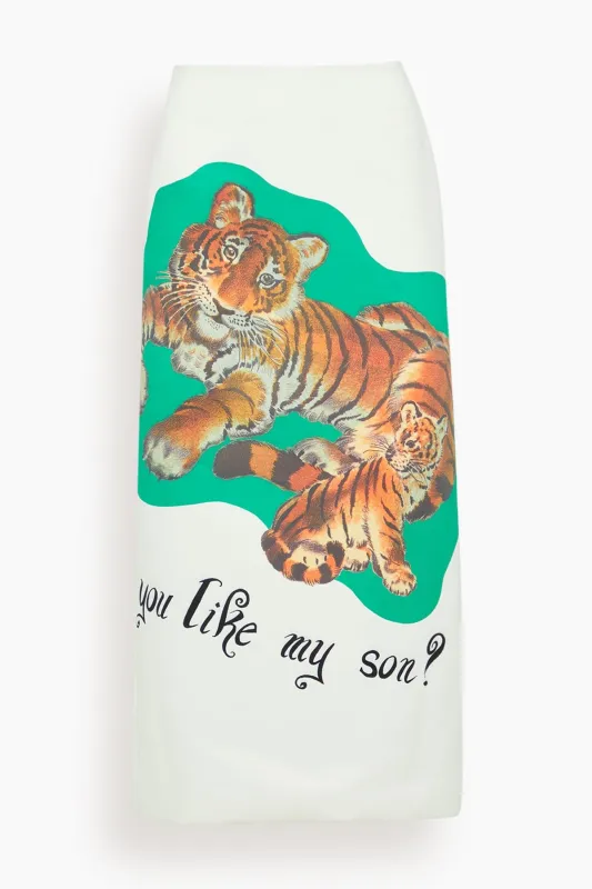 The Mercer Pencil Skirt in Tiger Print sold by Hampden Clothing