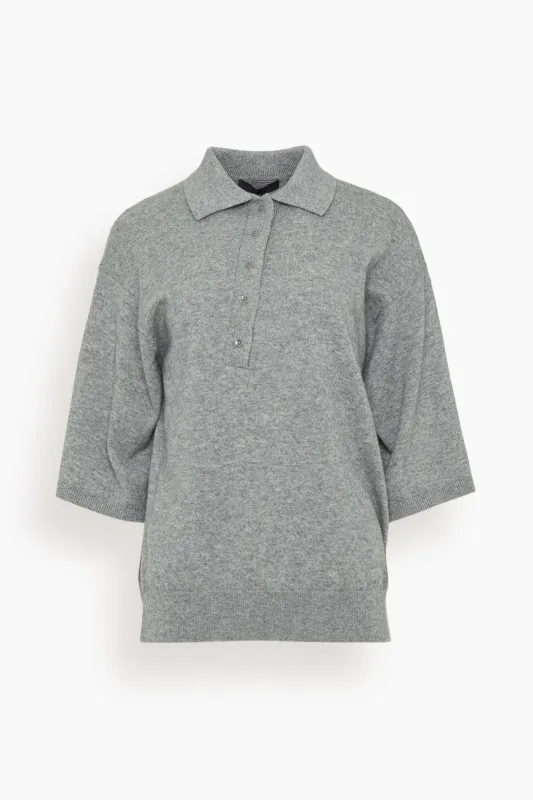 Washable Cashmere Oversized Polo in Heather Grey sold by Hampden Clothing