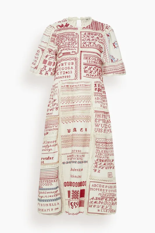 Kit Embroidered Short Sleeve Midi Dress in Cream made by Sea