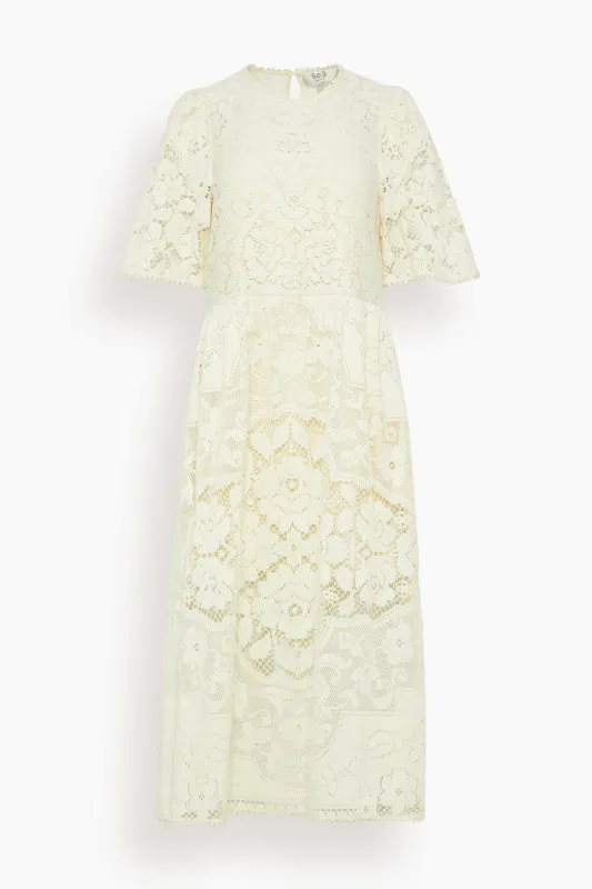 Arianna Lace Short Sleeve Midi Dress in Cream made by Sea