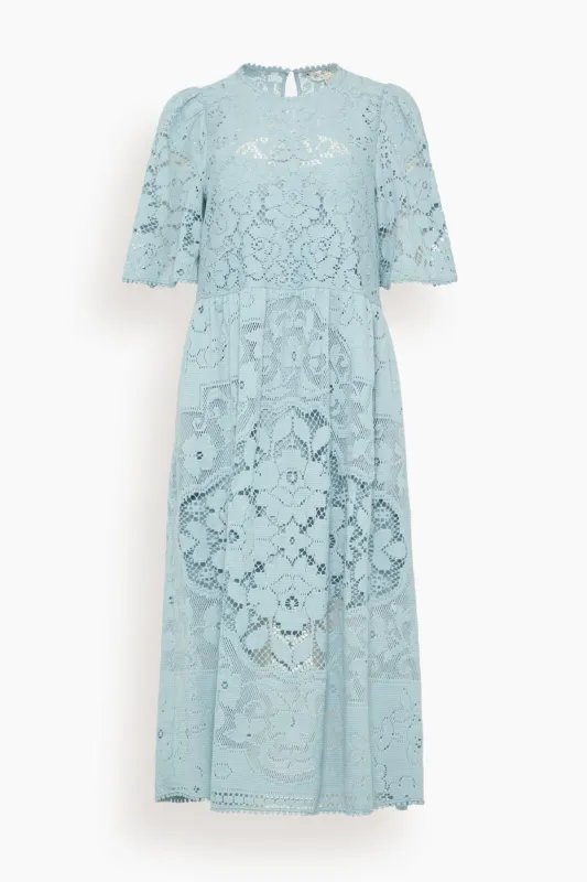 Arianna Lace Short Sleeve Midi Dress in Blue made by Sea