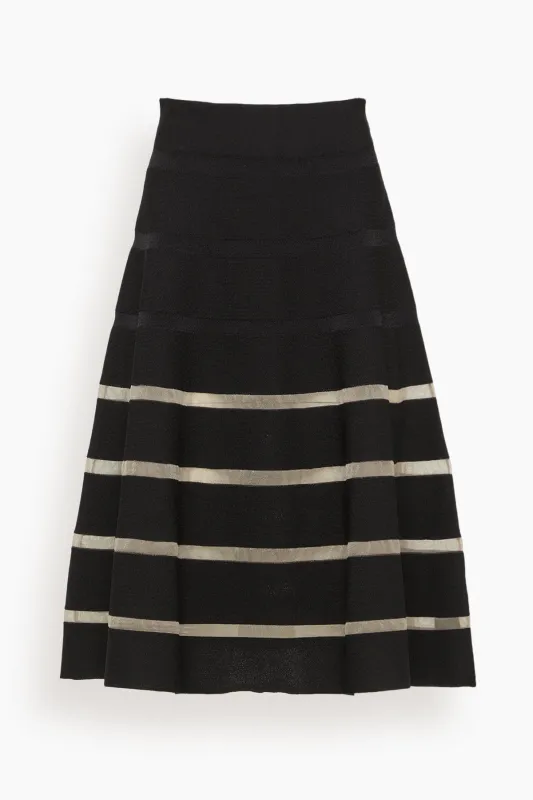 Stripe Knit Flare Skirt in Black made by Balmain