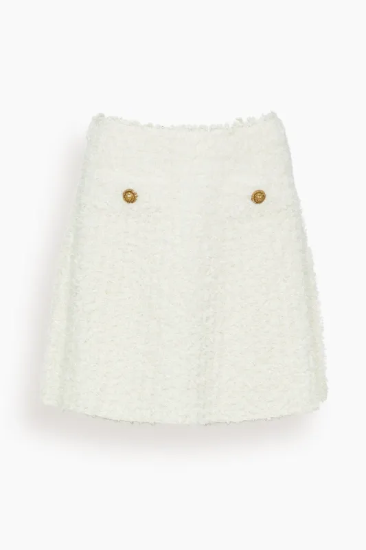 Light Knit Tweed Skirt in White sold by Hampden Clothing