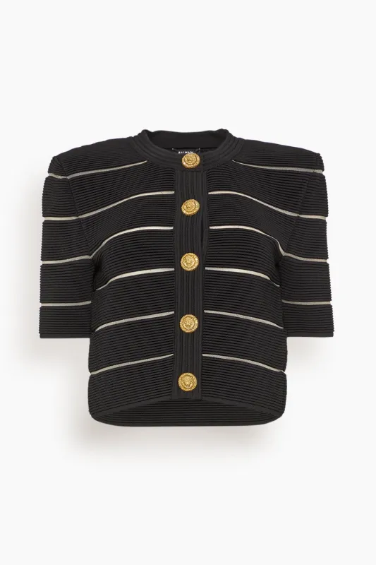Stripe Knit Cardigan in Black made by Balmain