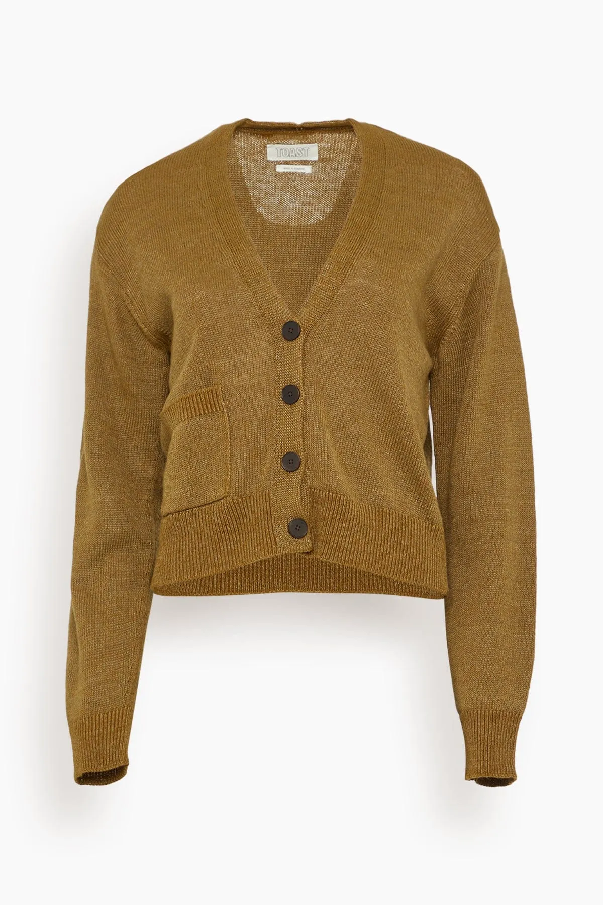 Wool Linen Patch Pocket Cardigan in Old Gold sold by Hampden Clothing