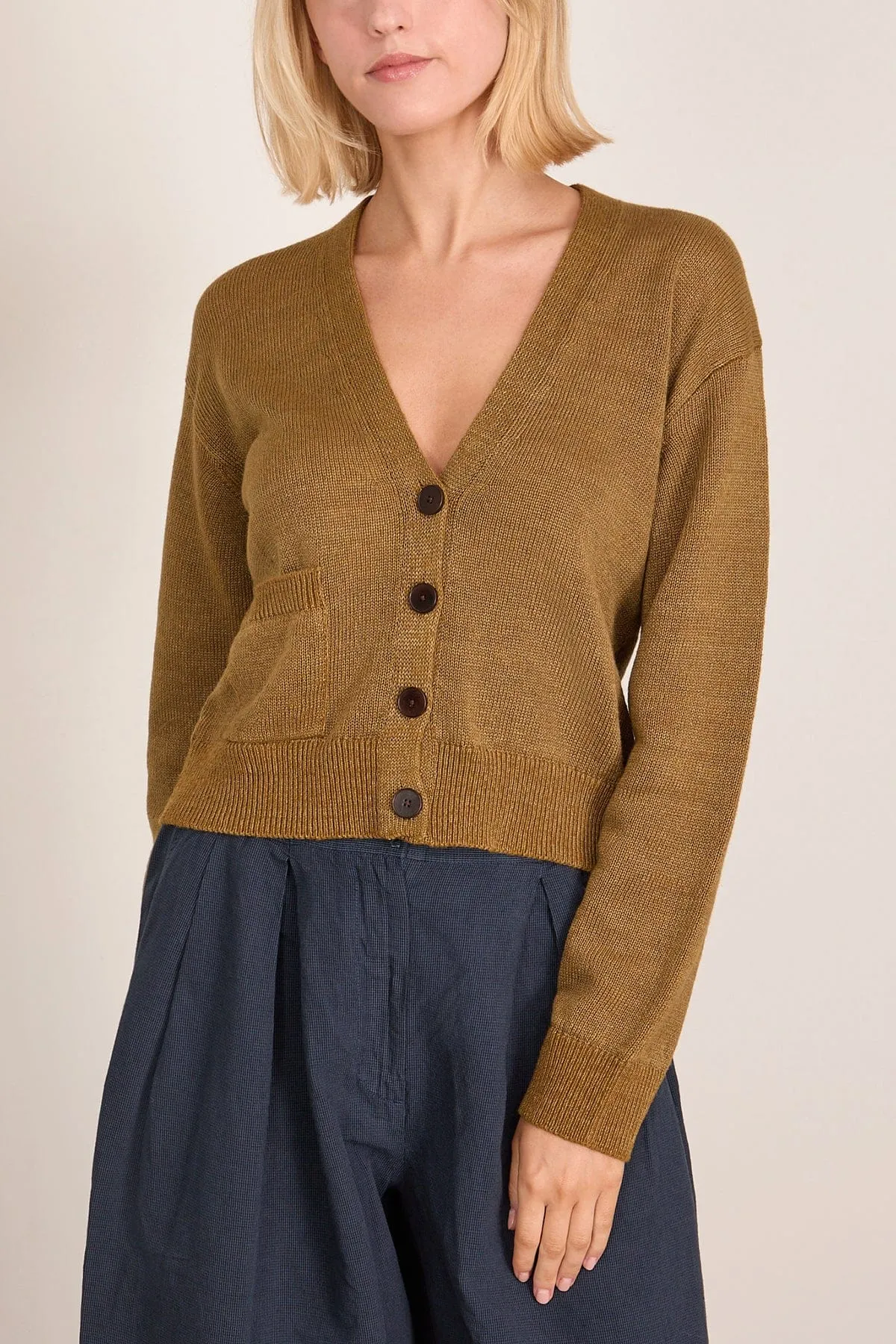 Wool Linen Patch Pocket Cardigan in Old Gold sold by Hampden Clothing product image thumbnail 3
