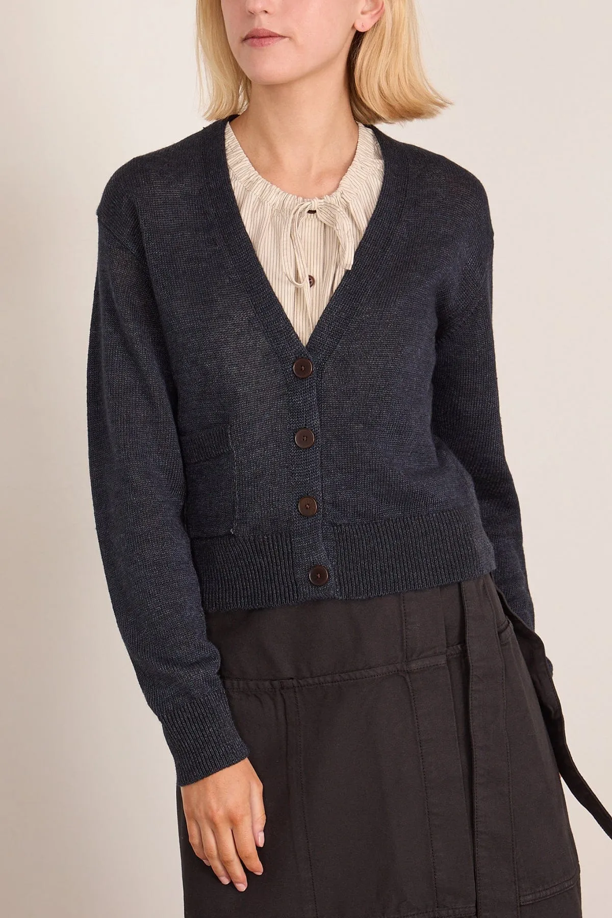 Wool Linen Patch Pocket Cardigan in Dark Navy sold by Hampden Clothing product image thumbnail 3