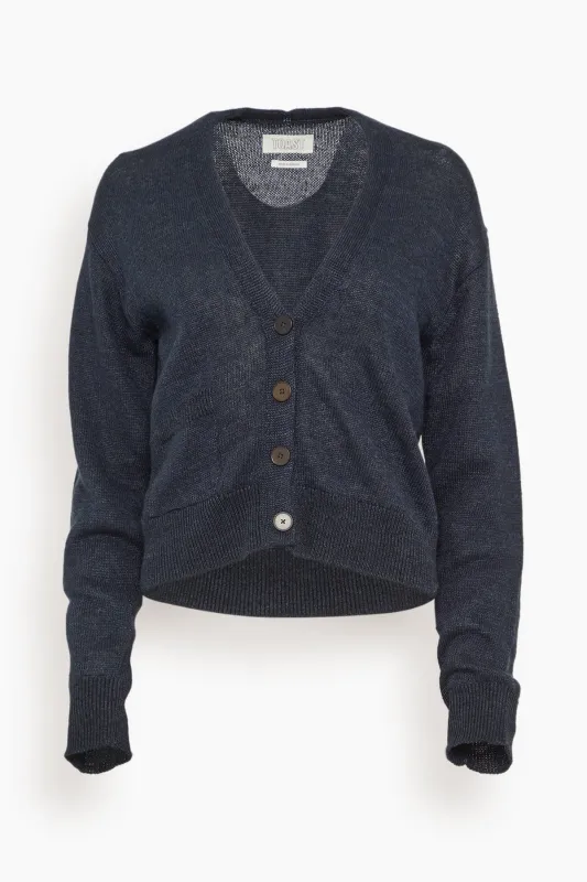Wool Linen Patch Pocket Cardigan in Dark Navy made by TOAST