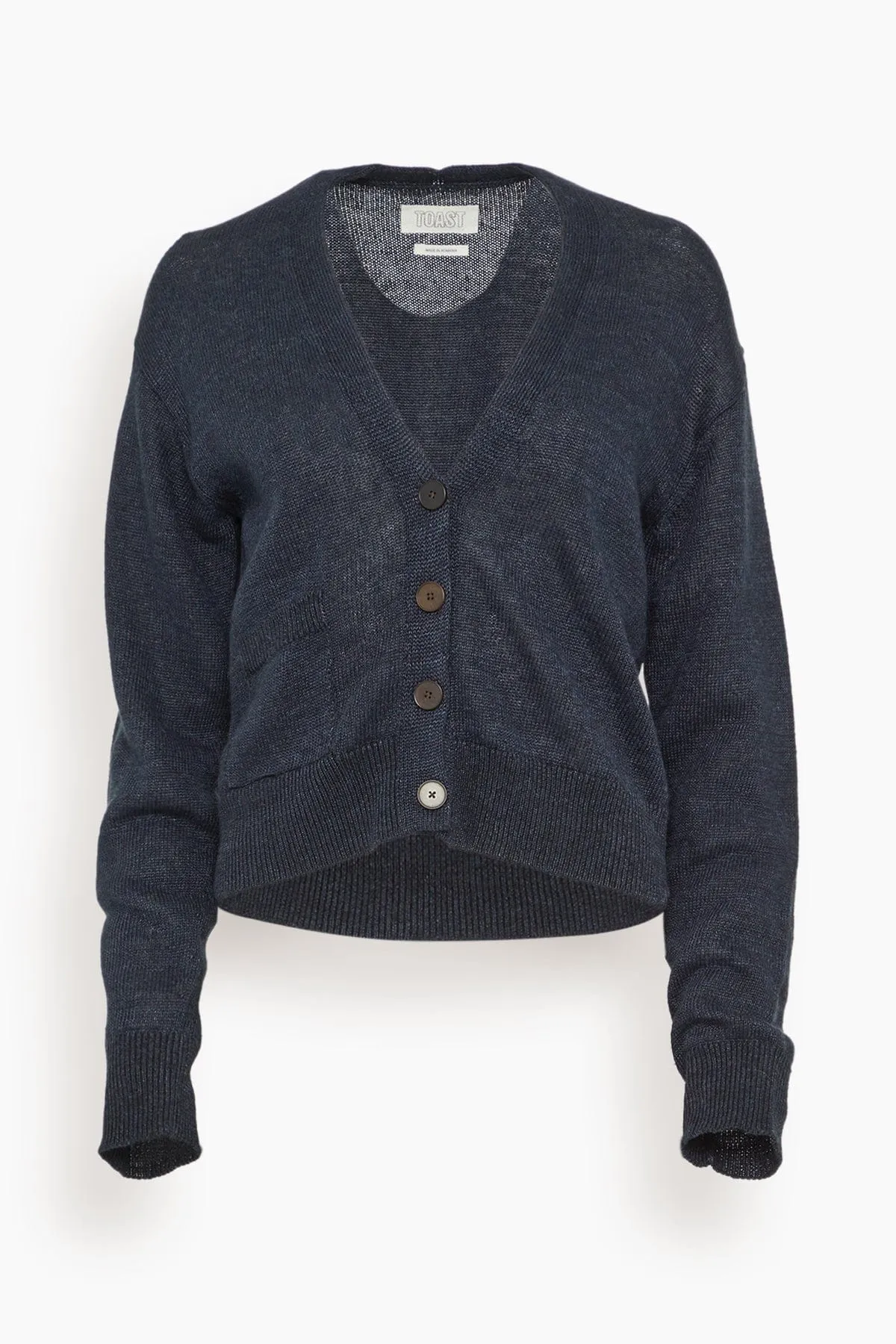 Wool Linen Patch Pocket Cardigan in Dark Navy sold by Hampden Clothing