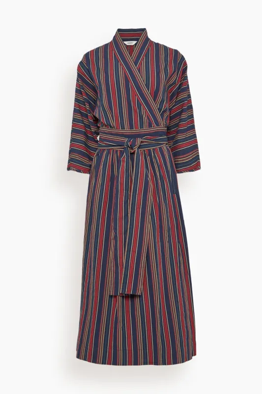 Pantry Stripe Wrap Dress in Provence Blue made by Hampden Clothing