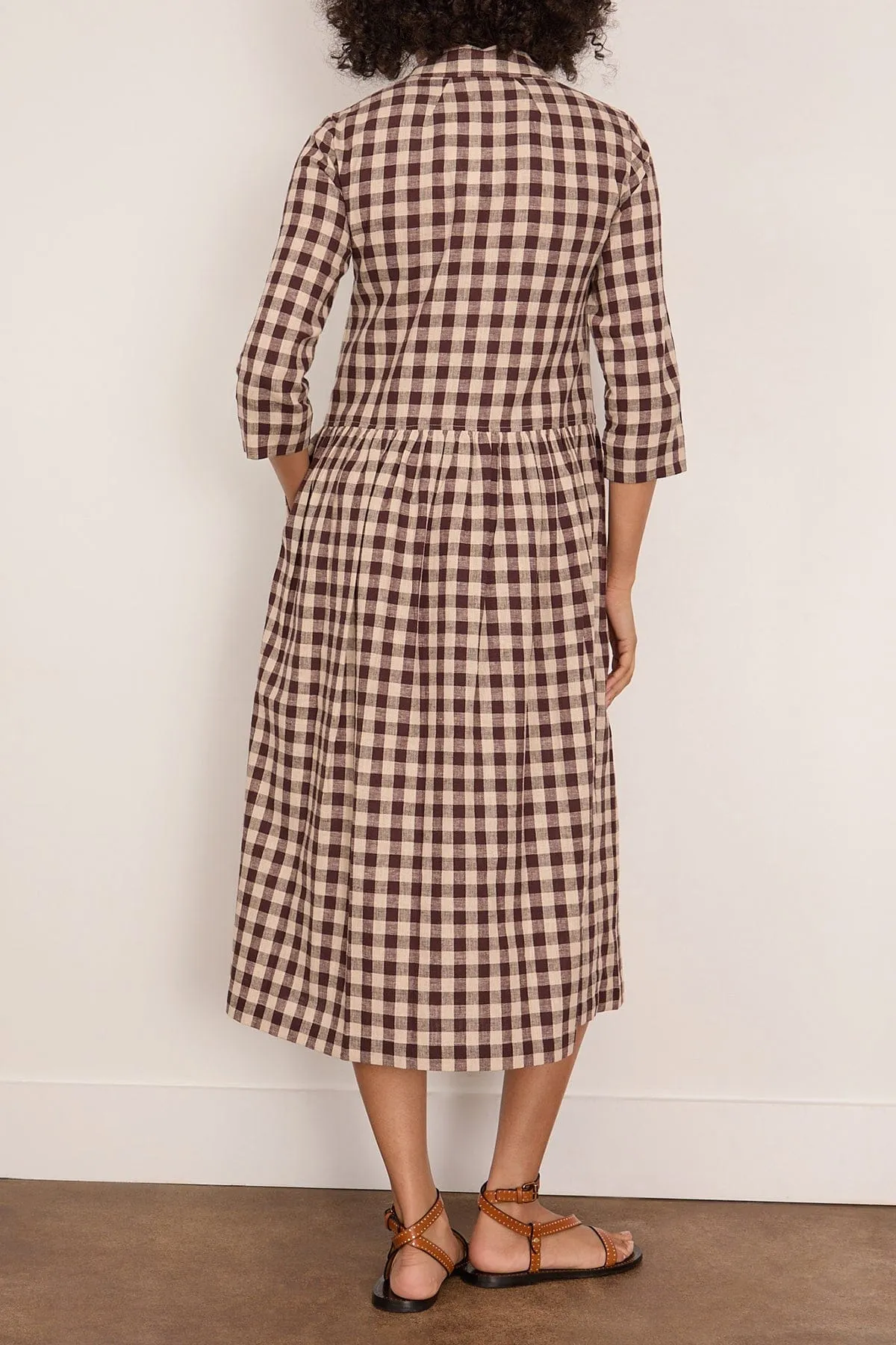 Check Linen Cotton Shirt Dress in Dark Chocolate sold by Hampden Clothing product image thumbnail 4