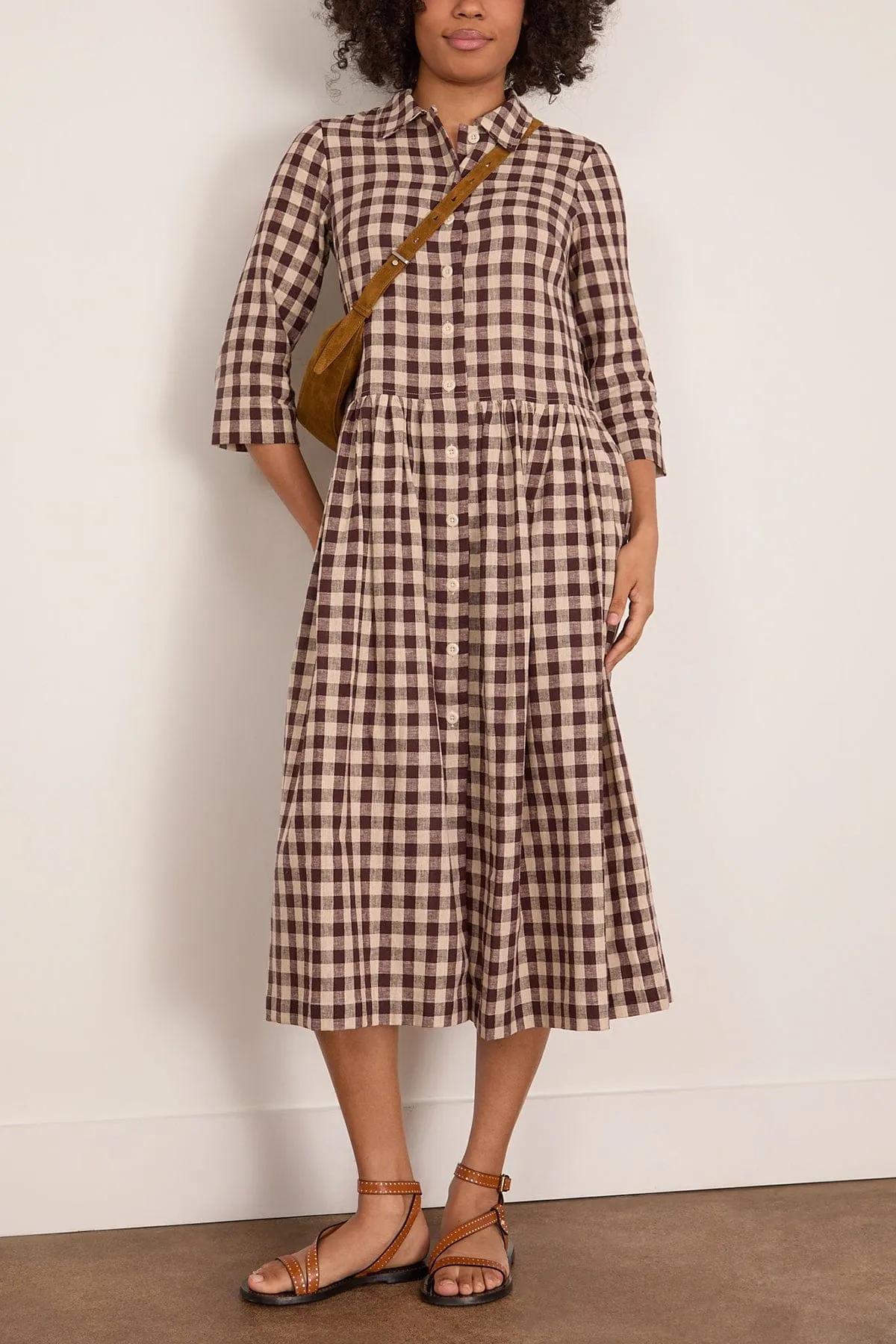 Check Linen Cotton Shirt Dress in Dark Chocolate sold by Hampden Clothing product image thumbnail 2