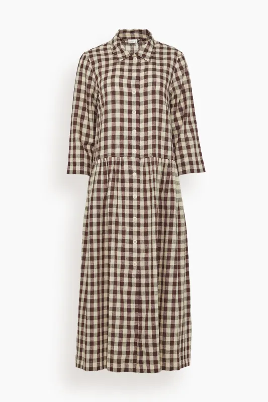 Check Linen Cotton Shirt Dress in Dark Chocolate sold by Hampden Clothing
