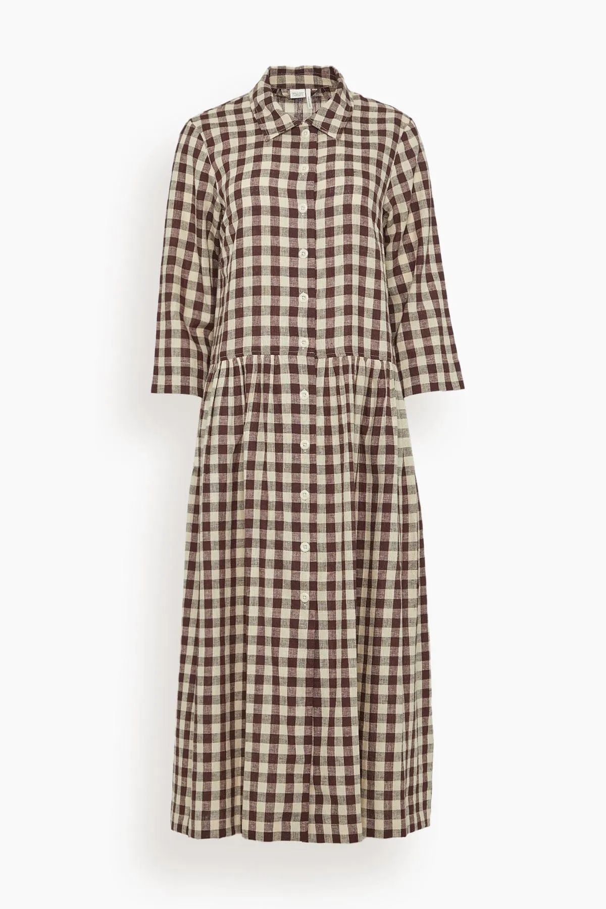 Check Linen Cotton Shirt Dress in Dark Chocolate sold by Hampden Clothing