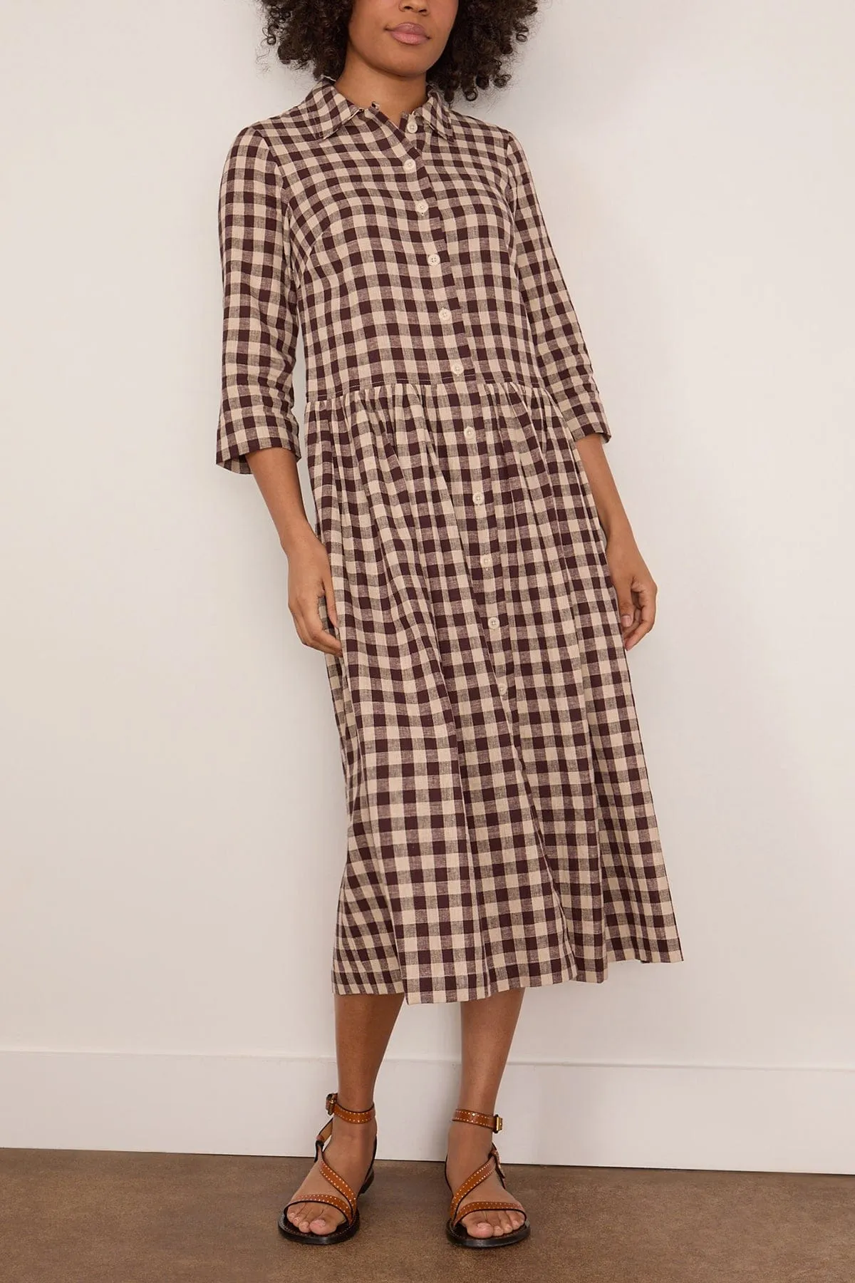 Check Linen Cotton Shirt Dress in Dark Chocolate sold by Hampden Clothing product image thumbnail 3