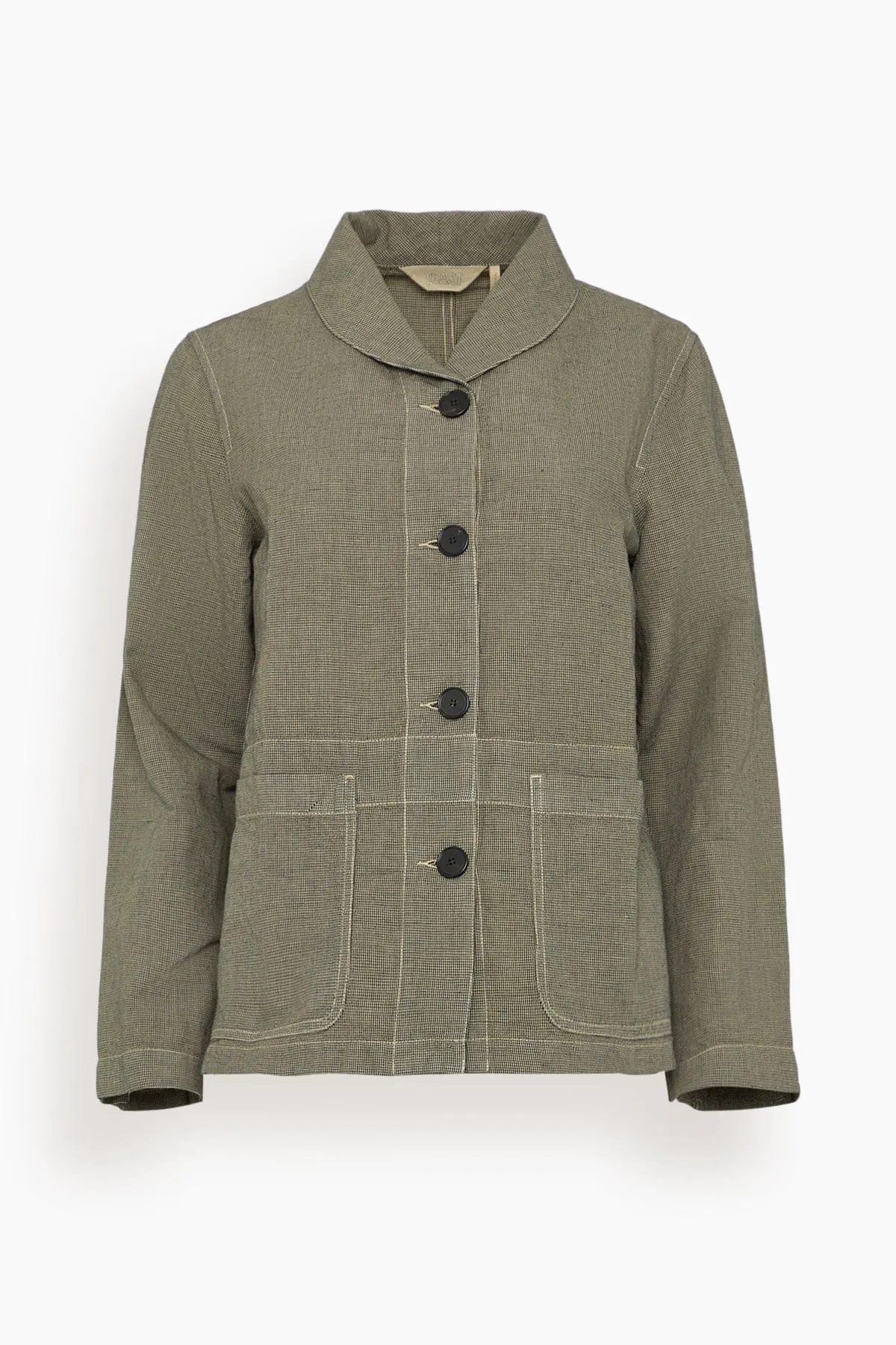 Hal Micro Houndstooth Cotton Linen Workwear Jacket in Vintage White/Black sold by Hampden Clothing