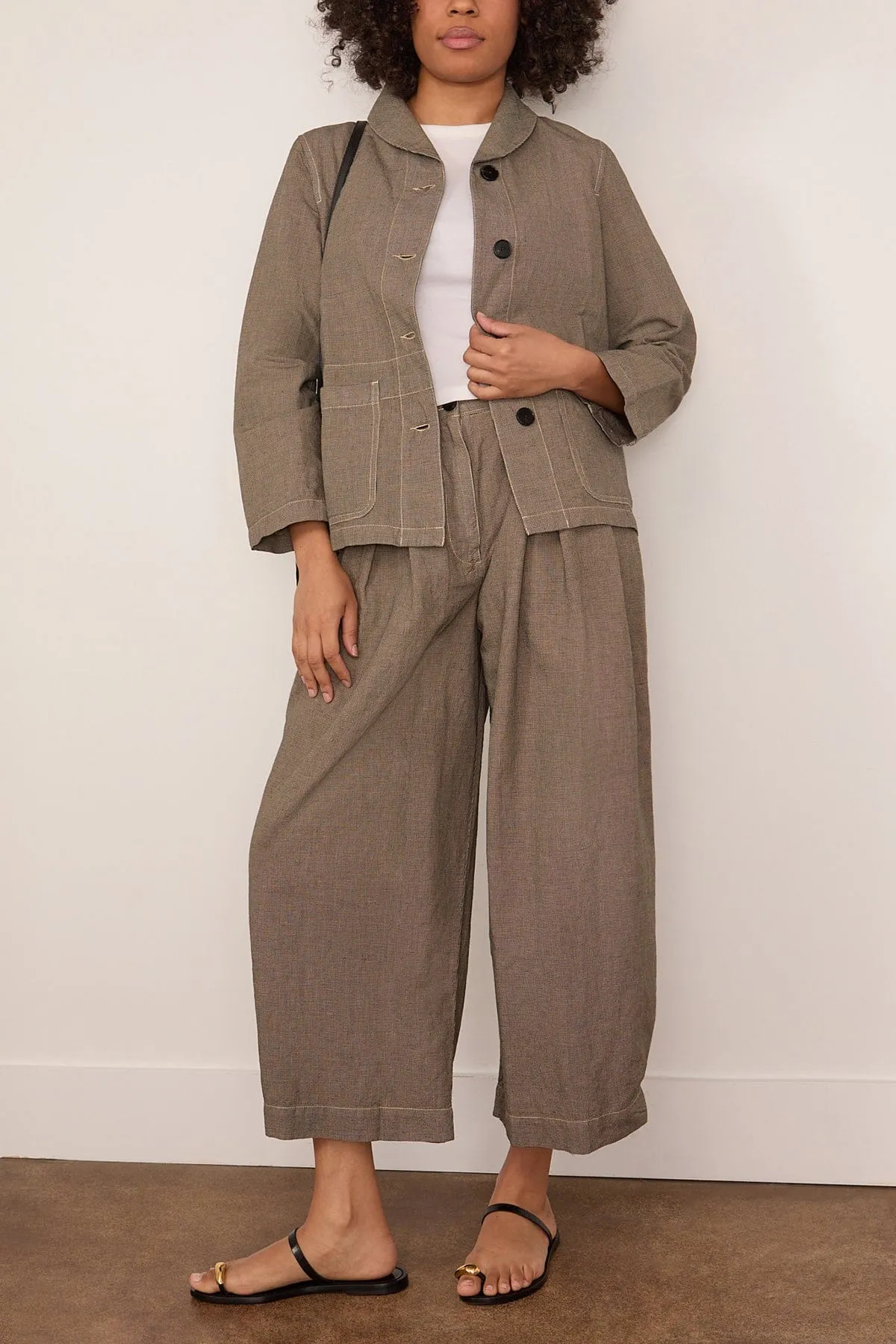 Hal Micro Houndstooth Cotton Linen Workwear Jacket in Vintage White/Black sold by Hampden Clothing product image thumbnail 2