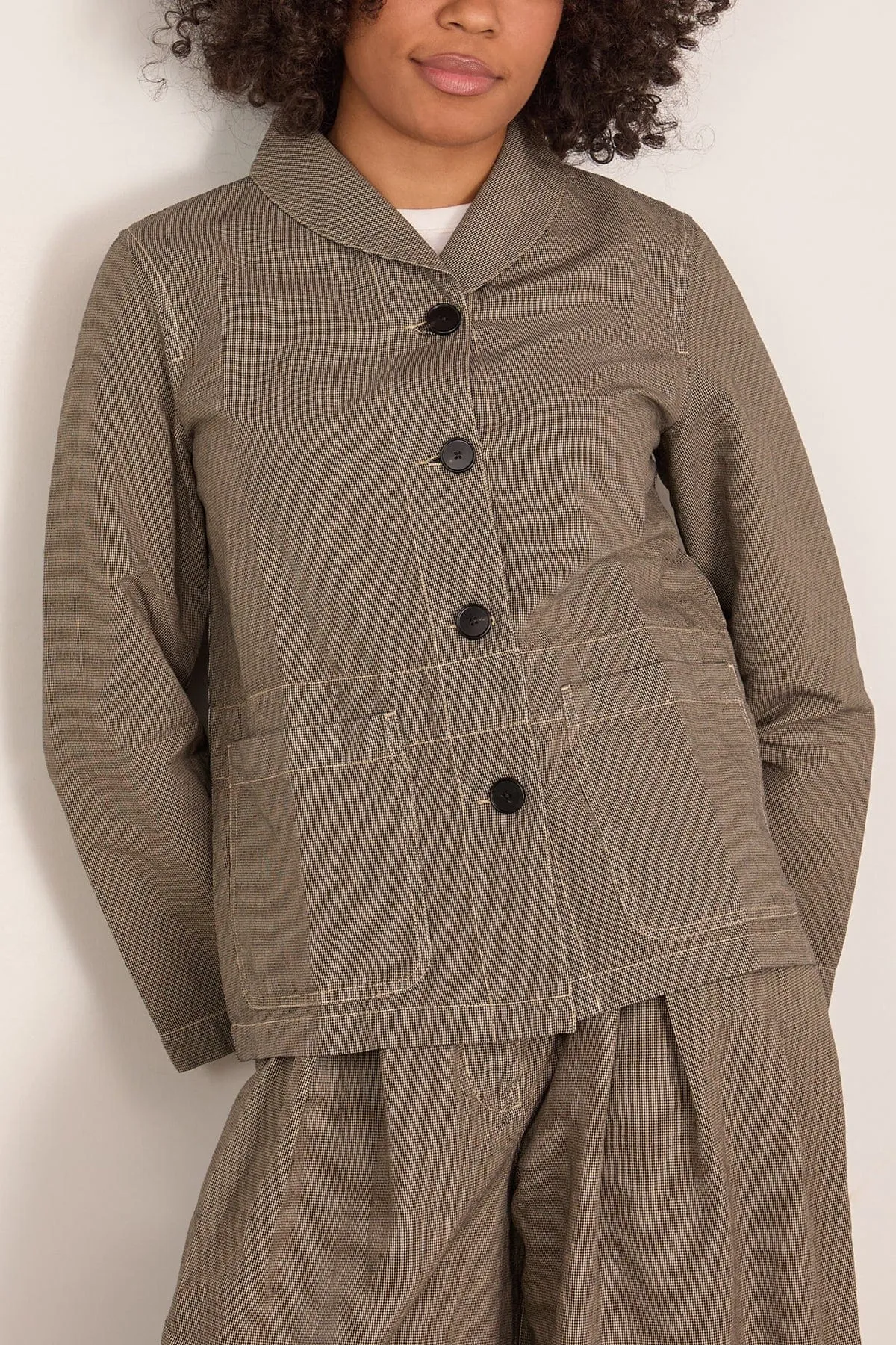 Hal Micro Houndstooth Cotton Linen Workwear Jacket in Vintage White/Black sold by Hampden Clothing product image thumbnail 3