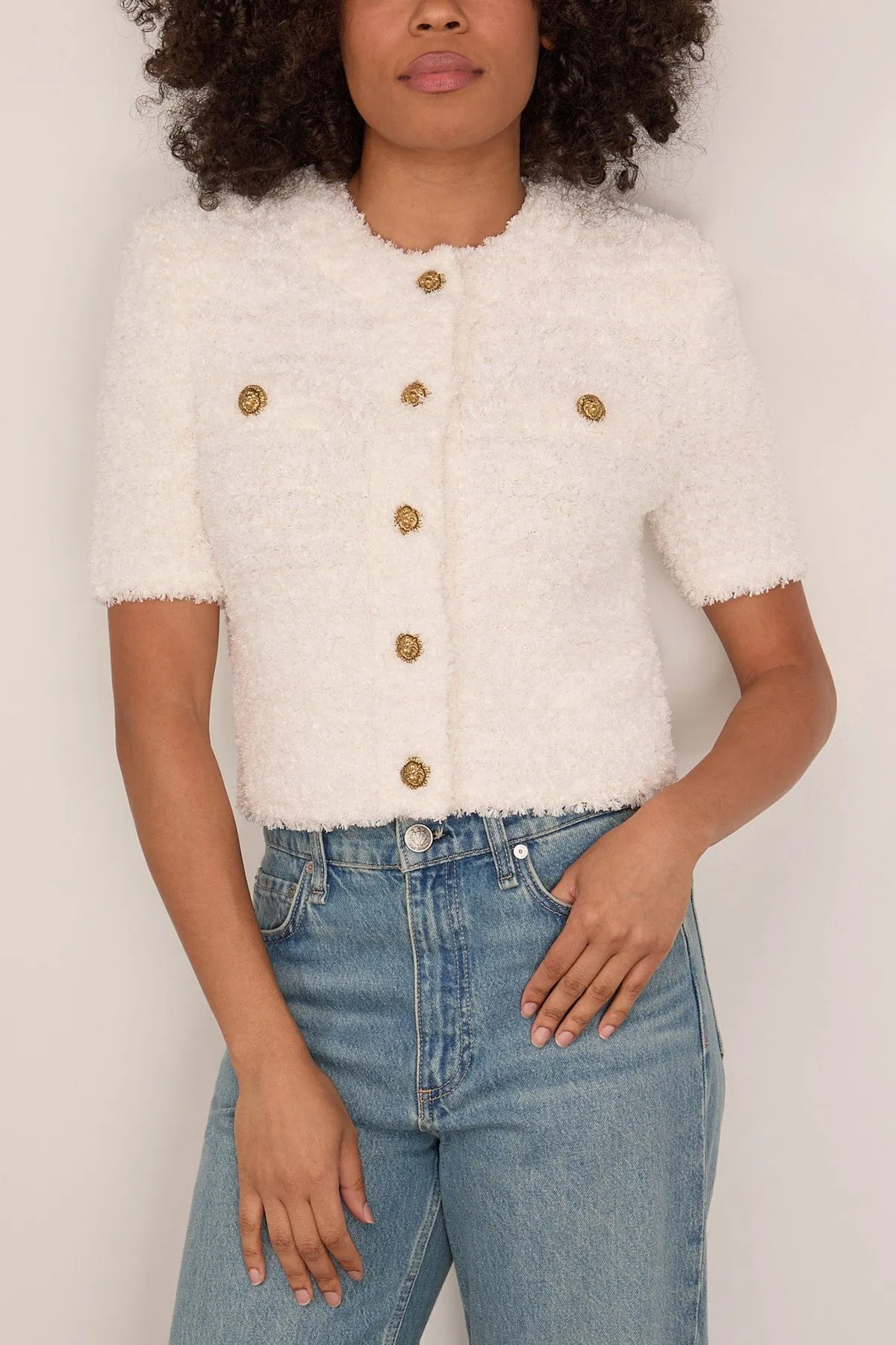Light Knit Tweed Cardigan in White sold by Hampden Clothing product image thumbnail 3