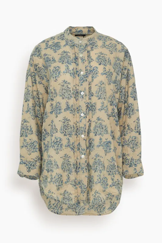 Pleated Front Shirt in Blue with White Floral sold by Hampden Clothing