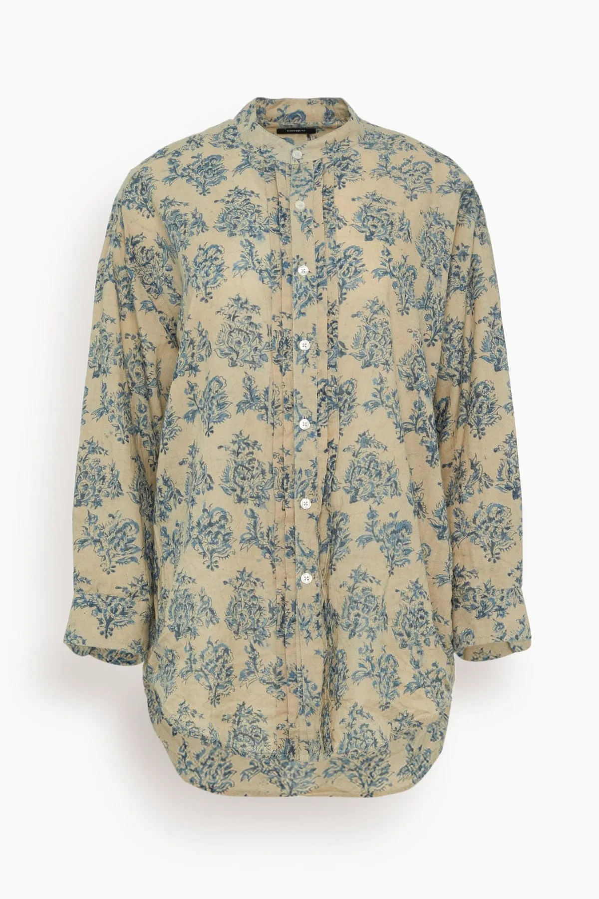 Pleated Front Shirt in Blue with White Floral sold by Hampden Clothing