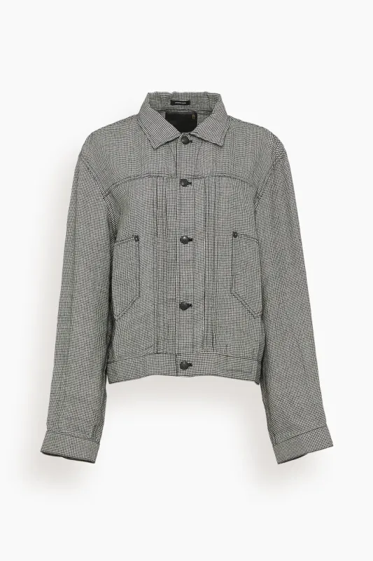 Relaxed Pleated Trucker Jacket in Black and White Houndstooth made by R13