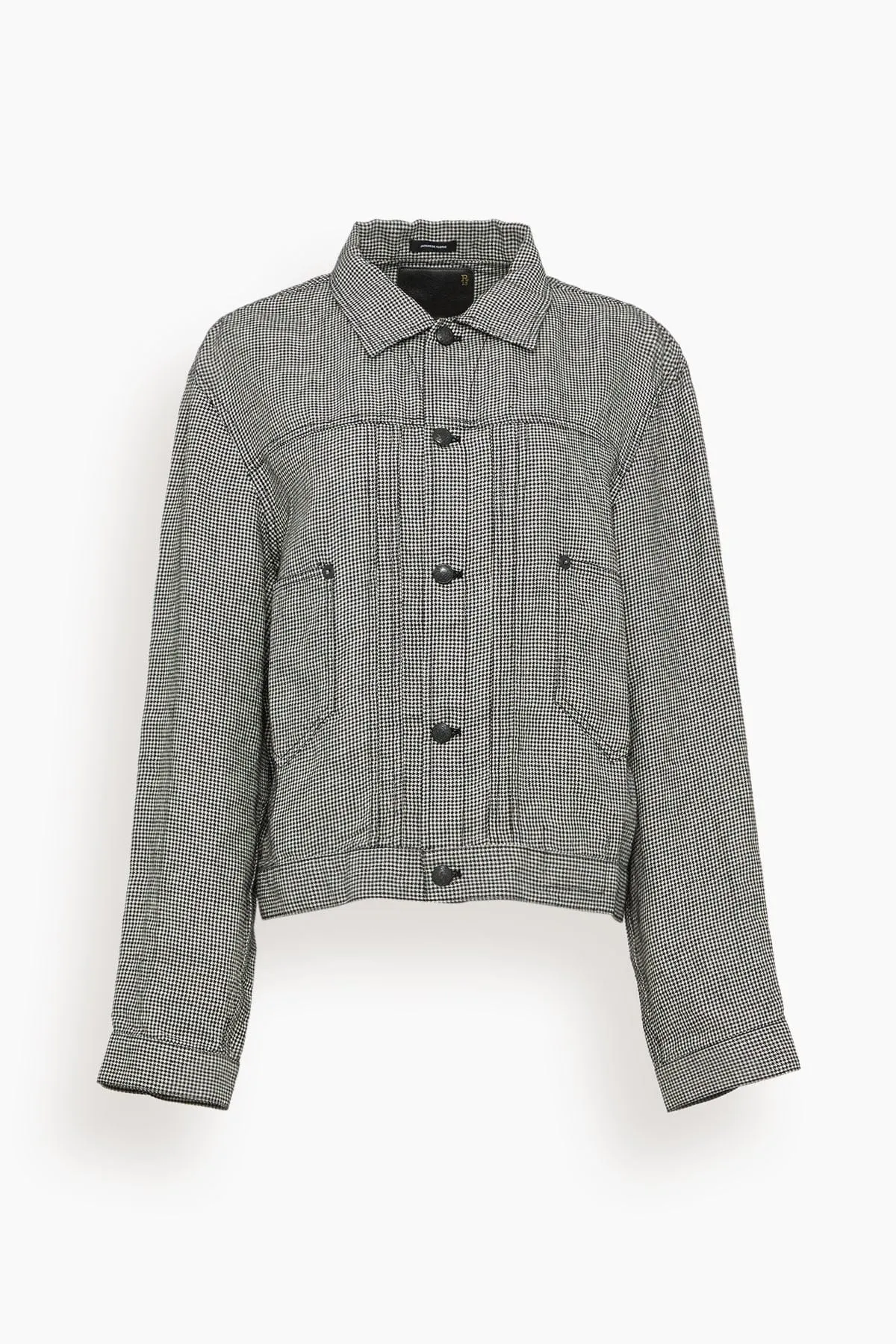 Relaxed Pleated Trucker Jacket in Black and White Houndstooth sold by Hampden Clothing