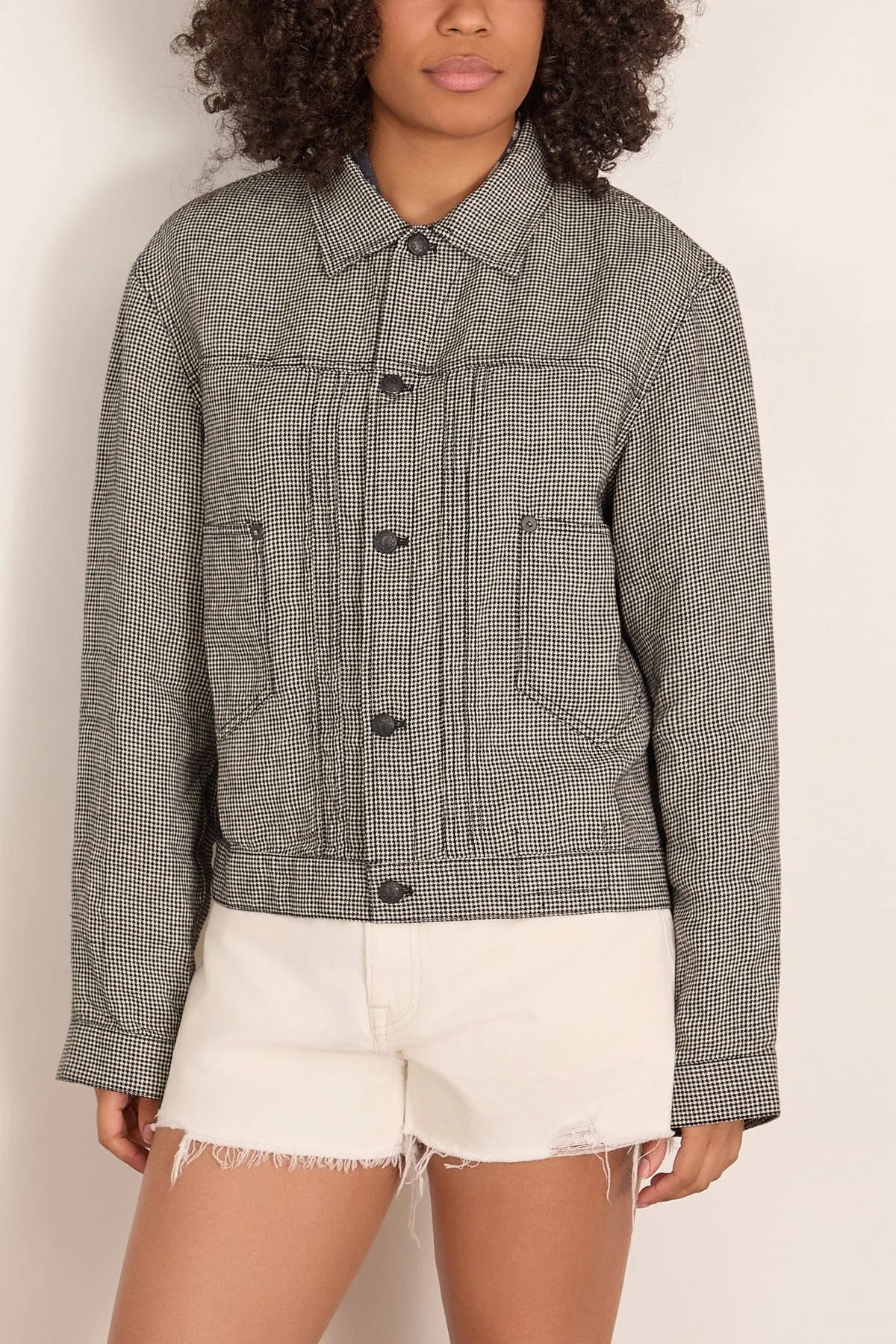 Relaxed Pleated Trucker Jacket in Black and White Houndstooth sold by Hampden Clothing product image thumbnail 3