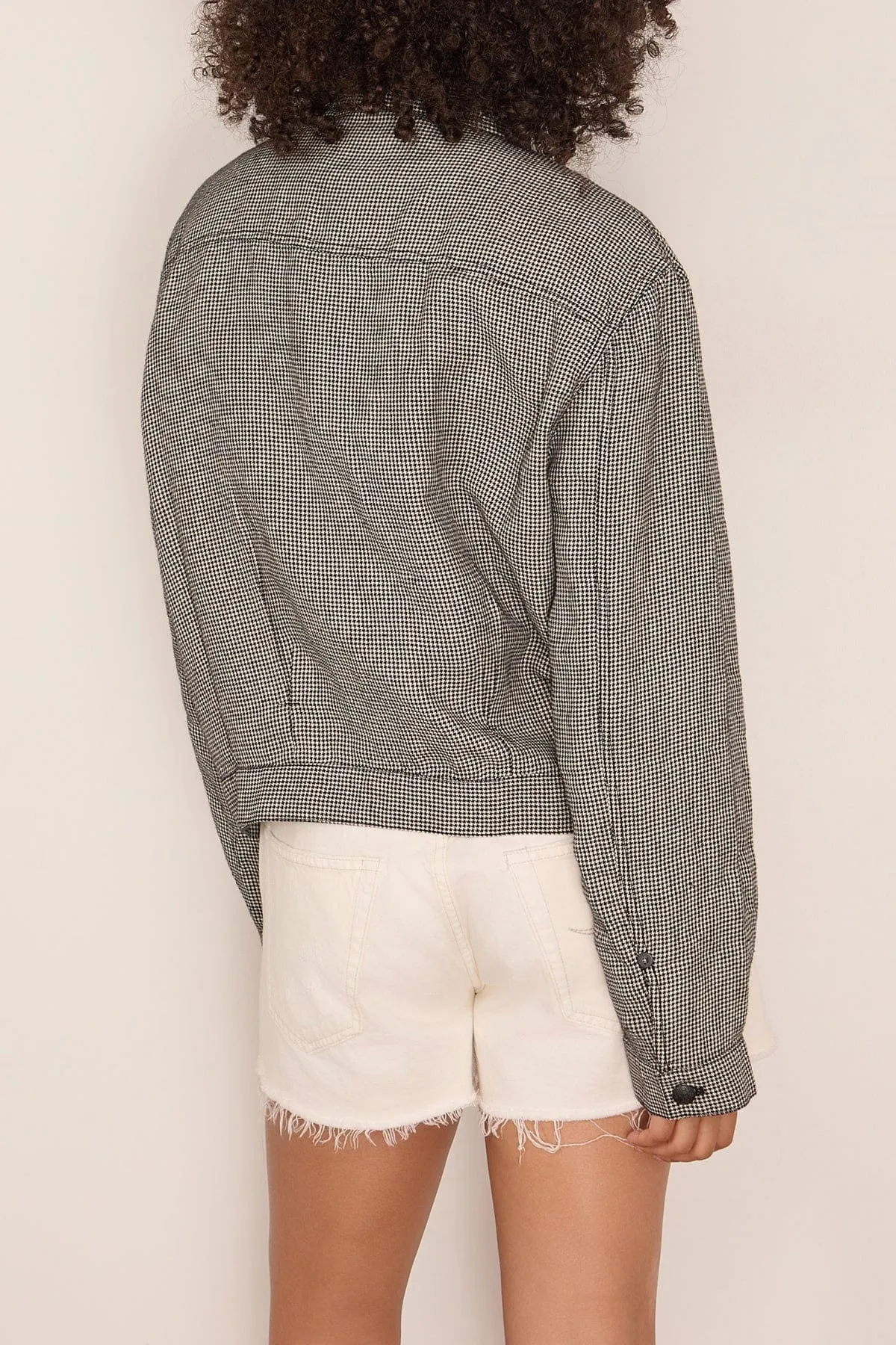 Relaxed Pleated Trucker Jacket in Black and White Houndstooth sold by Hampden Clothing product image thumbnail 4