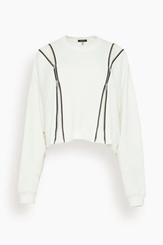 Zippered Crewneck in White made by R13
