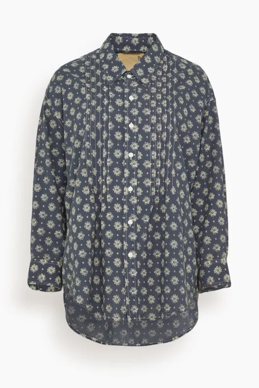 Pintuck Dropneck Shirt in Airy Indigo Blossom sold by Hampden Clothing